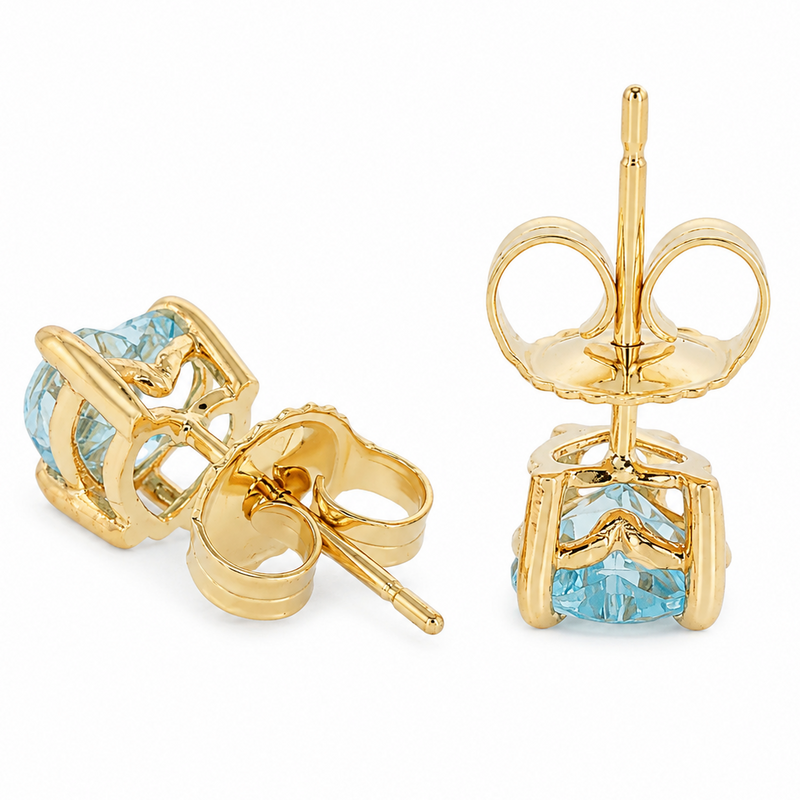 14K Gold Heart Shape Aquamarine Earrings 66740