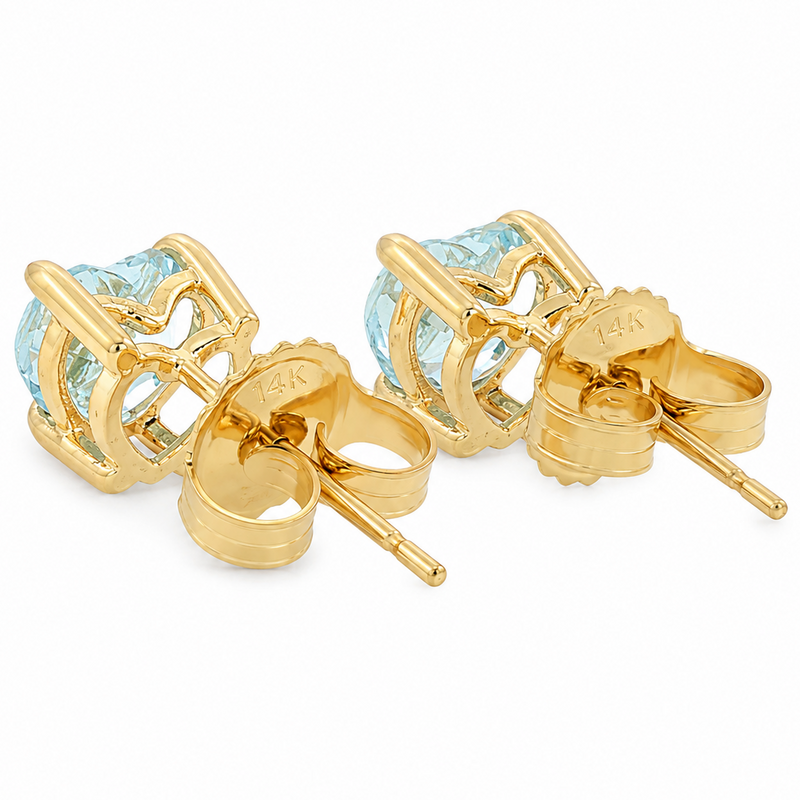 14K Gold Heart Shape Aquamarine Earrings 66740
