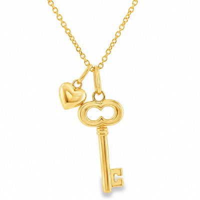 14K Gold Key & Heart Pendant Set