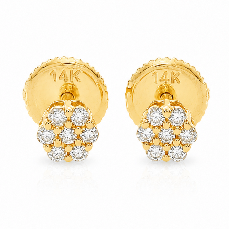 14K Gold Mini Diamond Flower Stud Earrings 65956
