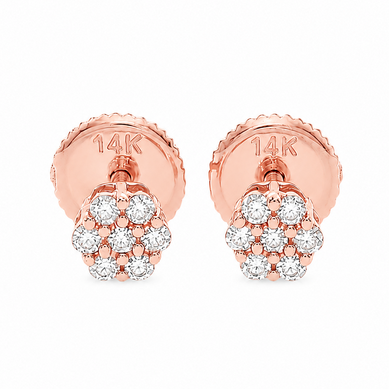 14K Gold Mini Diamond Flower Stud Earrings 65956