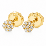 14K Gold Mini Diamond Flower Stud Earrings 65956