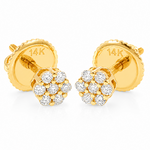 14K Gold Mini Diamond Flower Stud Earrings 65956
