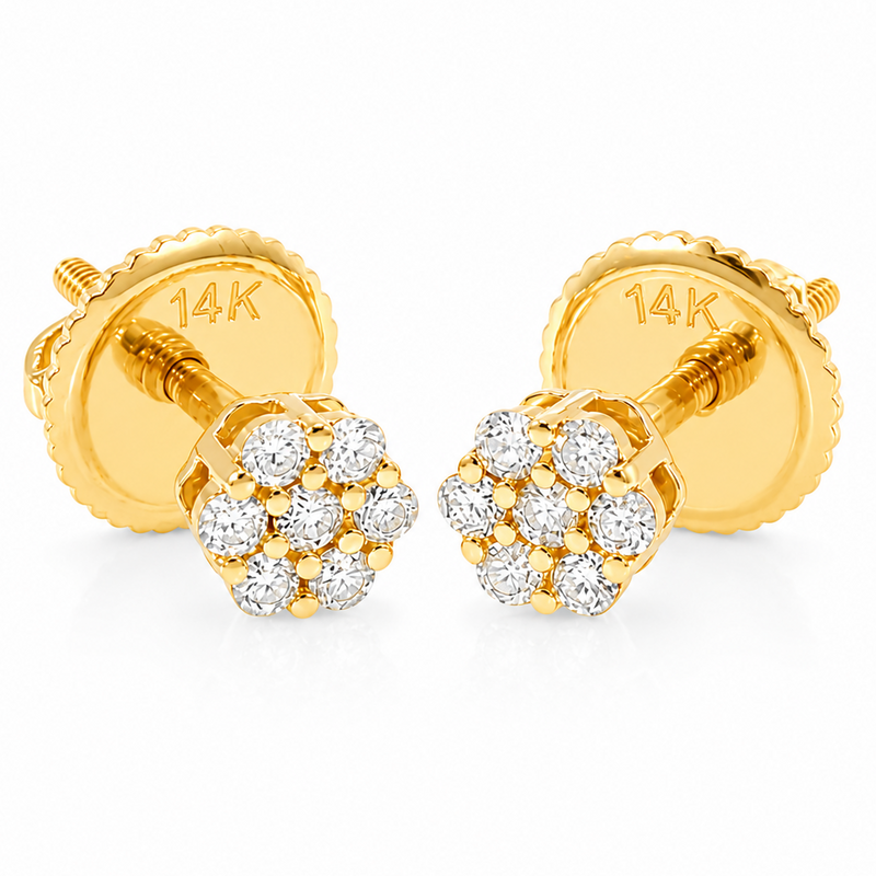 14K Gold Mini Diamond Flower Stud Earrings 65956