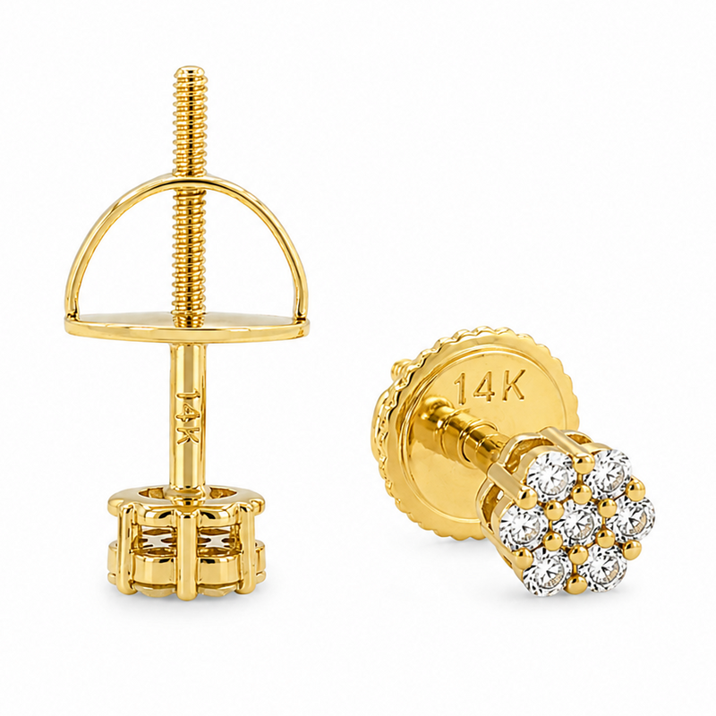 14K Gold Mini Diamond Flower Stud Earrings 65956