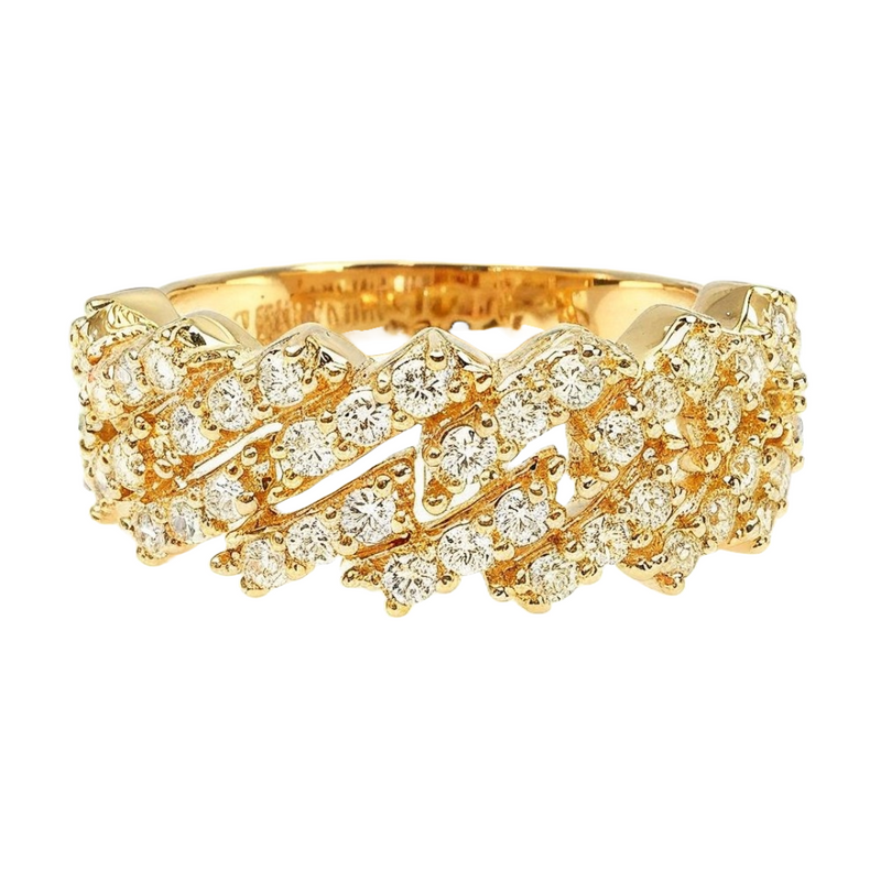 14K Gold One Row Diamond Cuban Link Ring 65971
