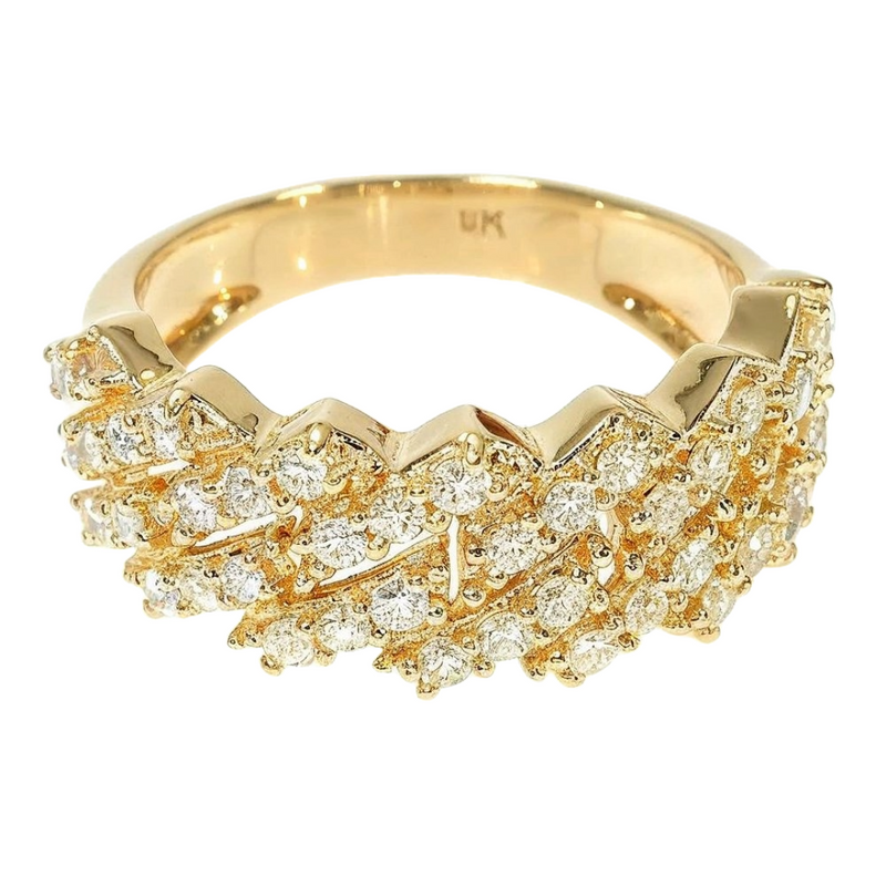 14K Gold One Row Diamond Cuban Link Ring 65971