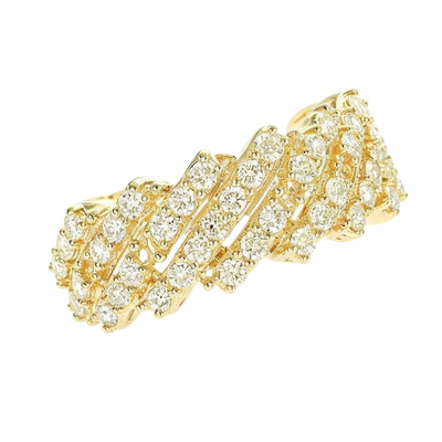 14K yellow gold Cuban link ring with one row of diamonds, polished finish.