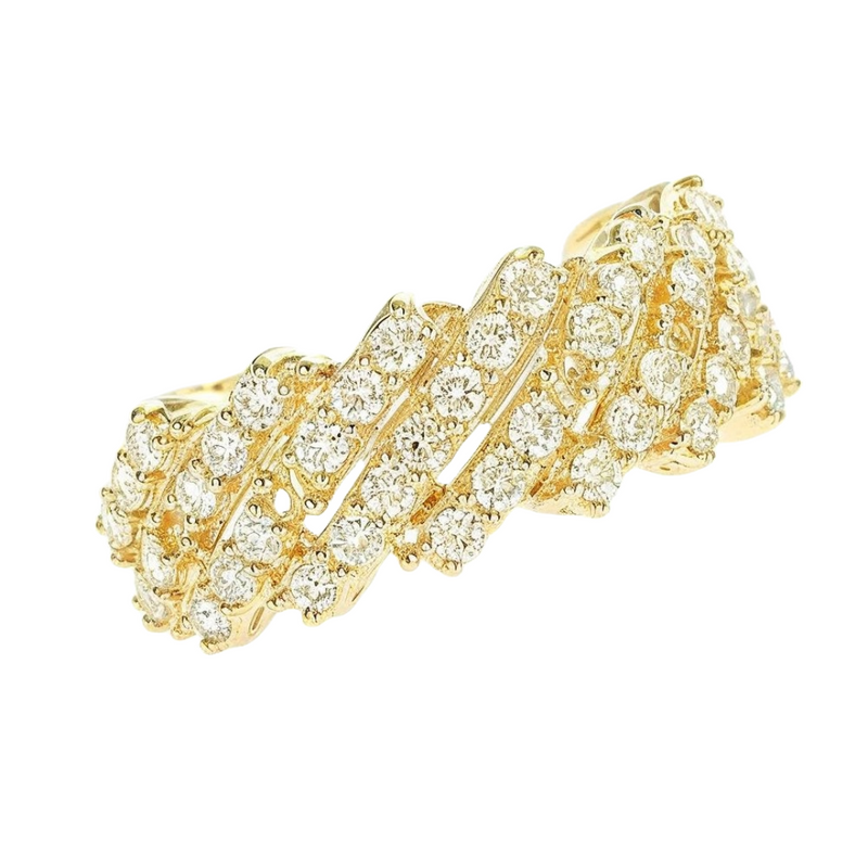 14K Gold One Row Diamond Cuban Link Ring 65971