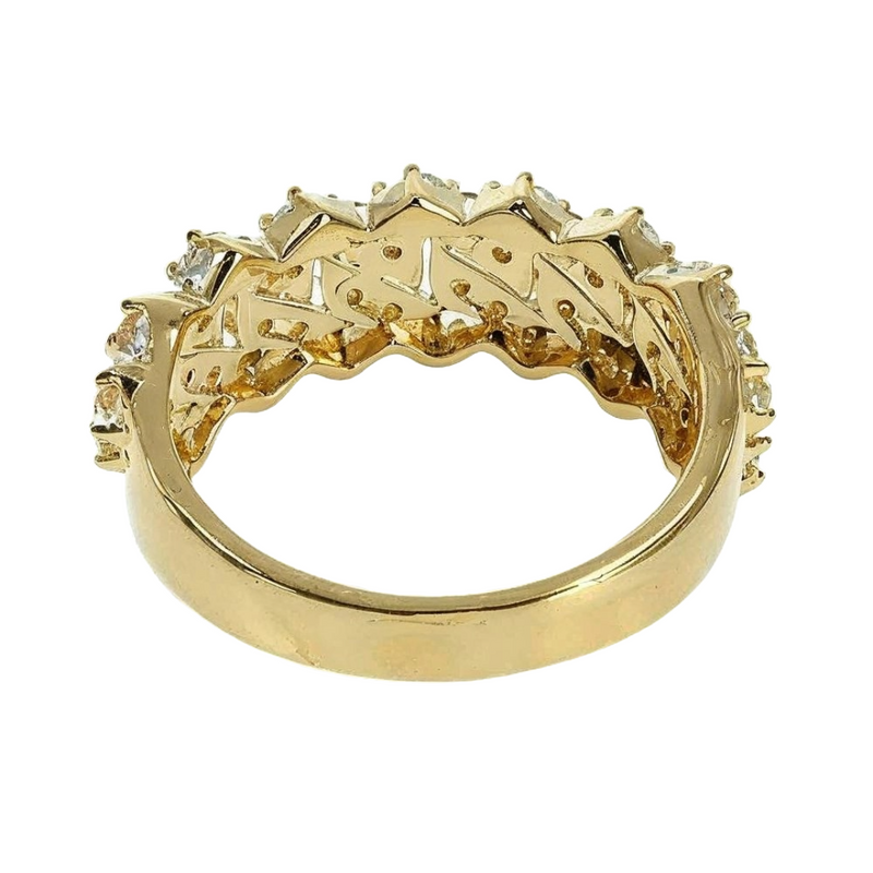 14K Gold One Row Diamond Cuban Link Ring 65971