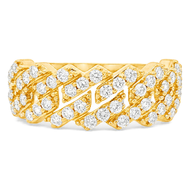 14K Gold One Row Diamond Cuban Link Ring