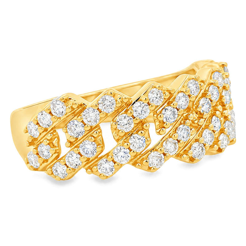 14K Gold One Row Diamond Cuban Link Ring, view 3