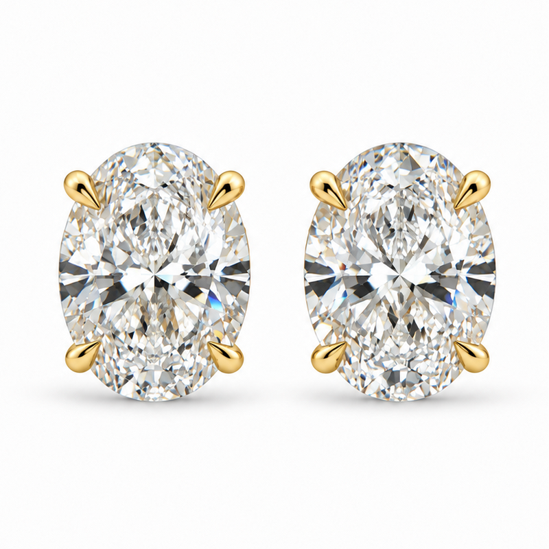 14K Gold Oval Shape Lab-Grown Diamond Earrings 4 Ct