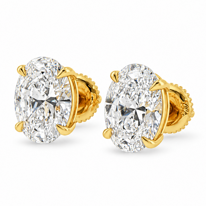 14K Gold Oval Shape Lab-Grown Diamond Earrings 4 Ct, view 3