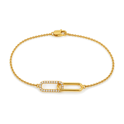 14K Gold Paperclip Lab-Grown Diamond Bracelet