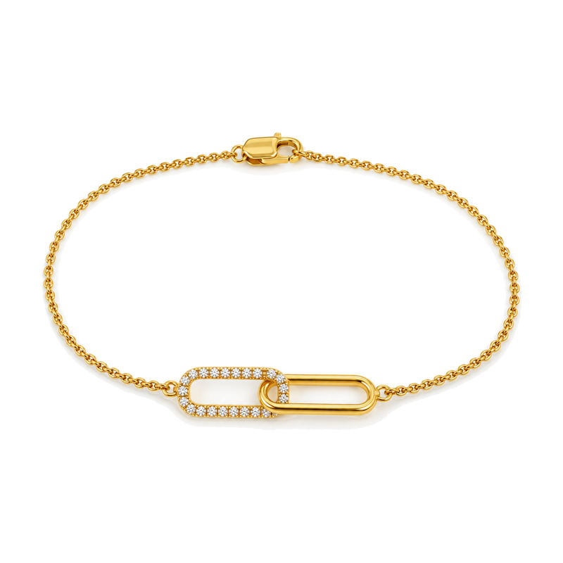 14K Gold Paperclip Lab-Grown Diamond Bracelet