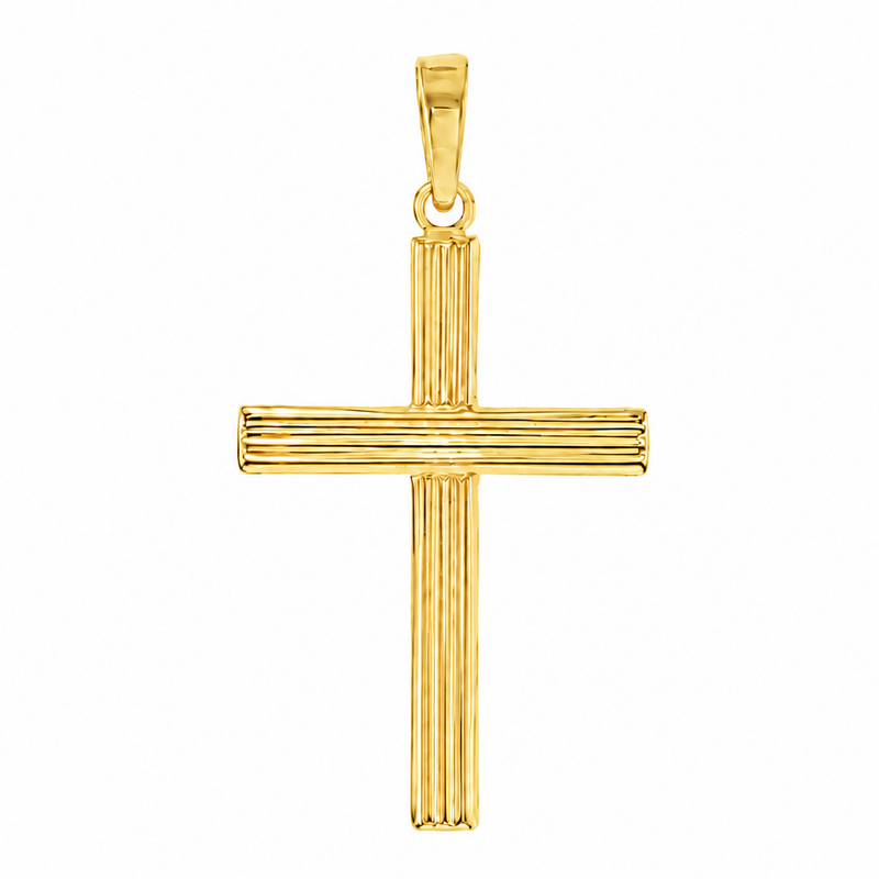 14K Gold Sacred Grooved Cross Pendant 71786