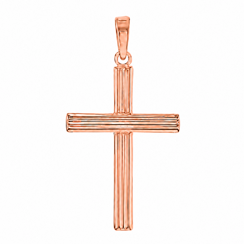 14K Gold Sacred Grooved Cross Pendant 71786
