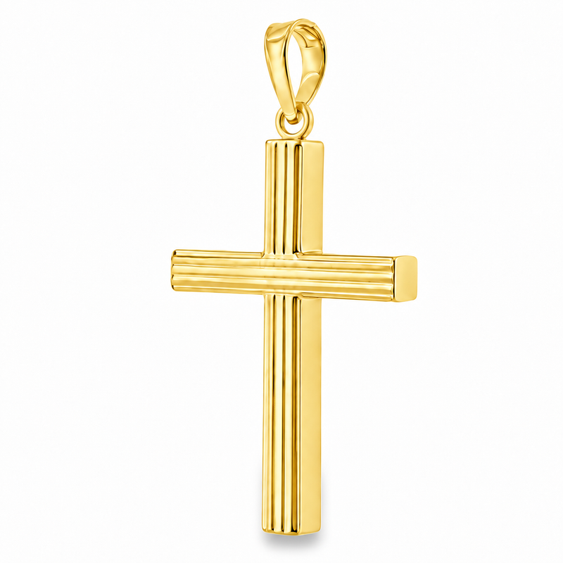 14K Gold Sacred Grooved Cross Pendant 71786