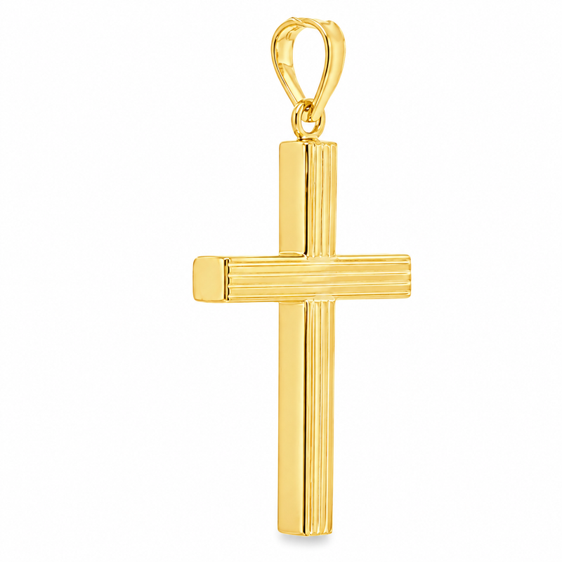 14K Gold Sacred Grooved Cross Pendant 71786