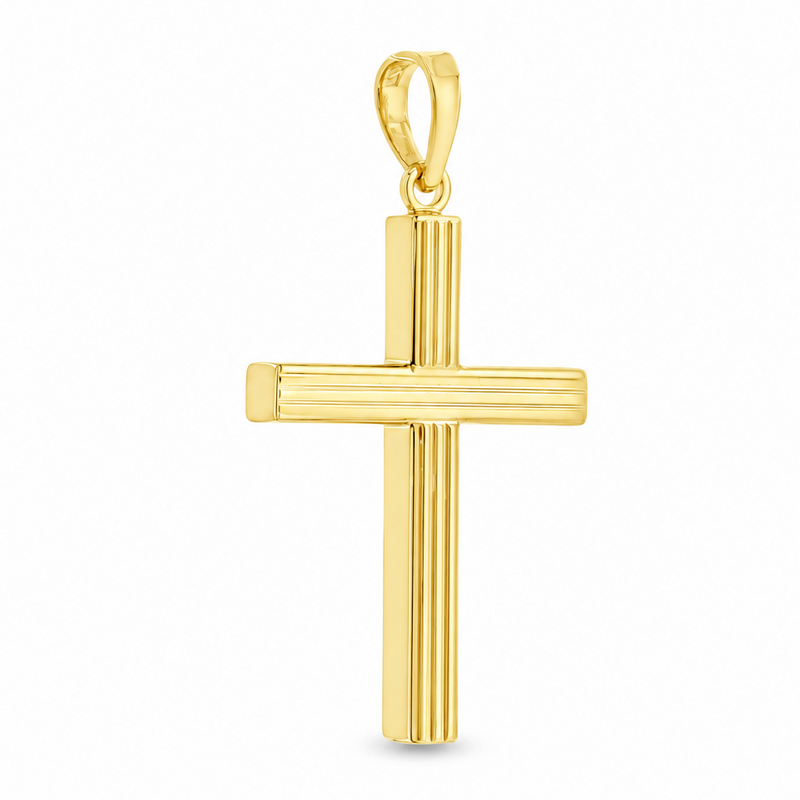 14K Gold Sacred Grooved Cross Pendant 71786