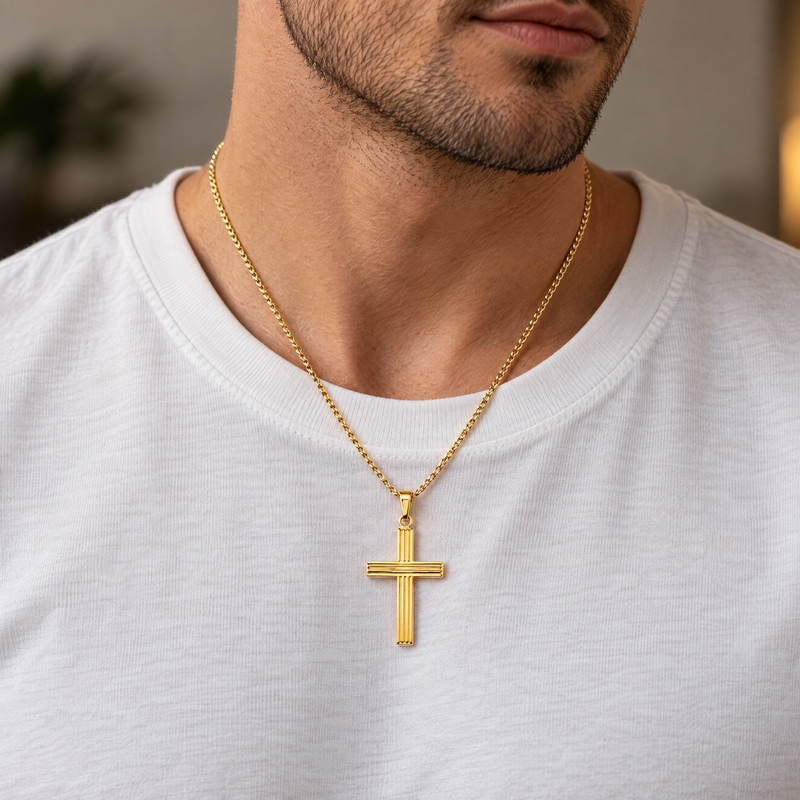 14K Gold Sacred Grooved Cross Pendant 71786