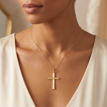 14K Gold Sacred Grooved Cross Pendant 71786