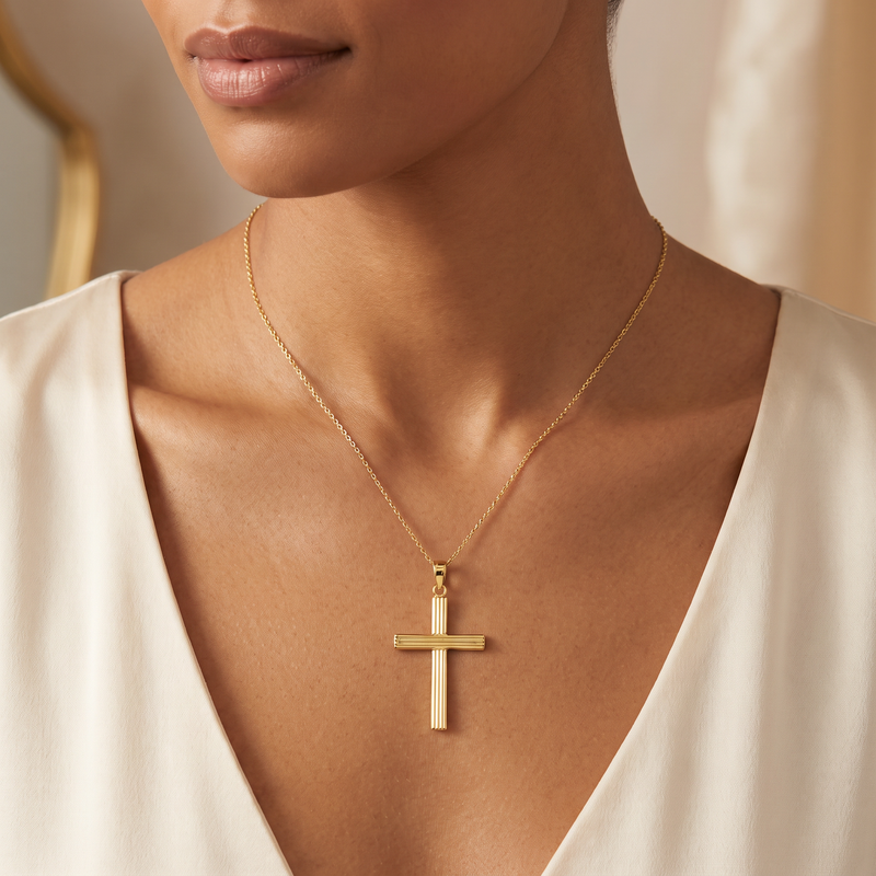 14K Gold Sacred Grooved Cross Pendant 71786