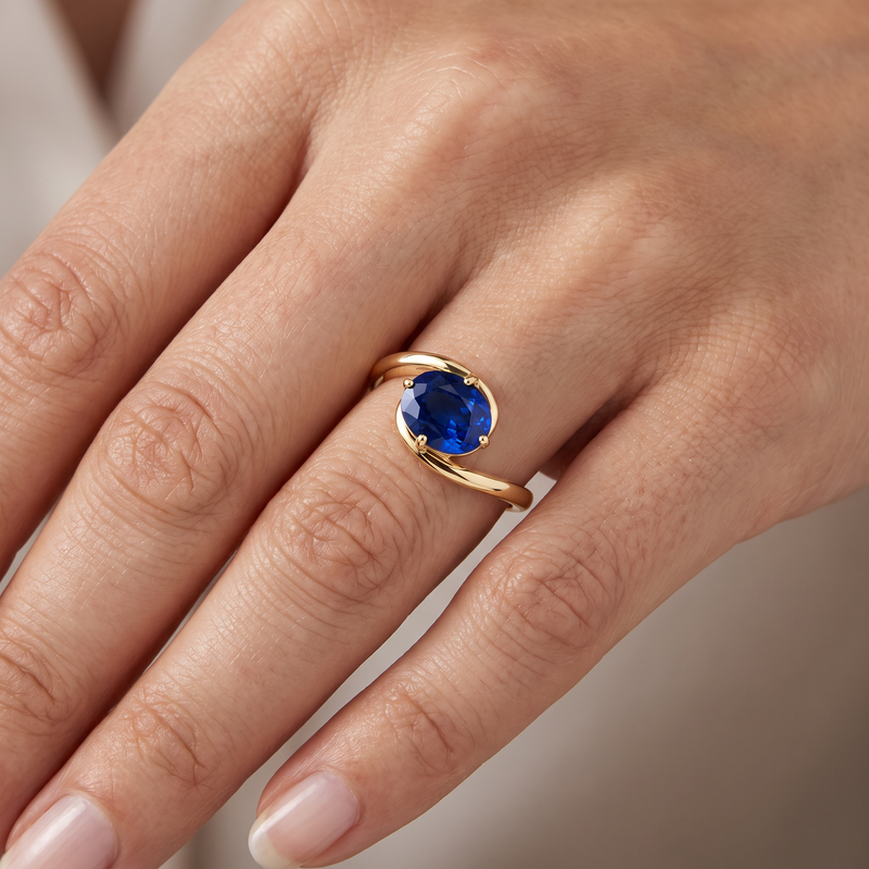 14K Gold Sapphire Bypass Ring, view 10