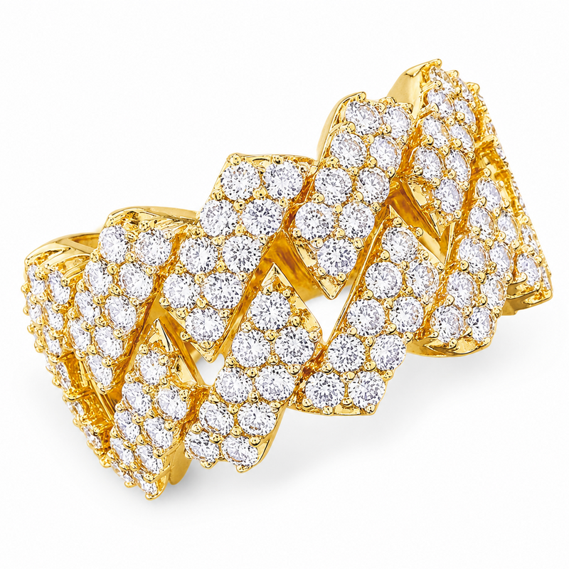 14K Gold Two Row Diamond Cuban Link Ring 65970