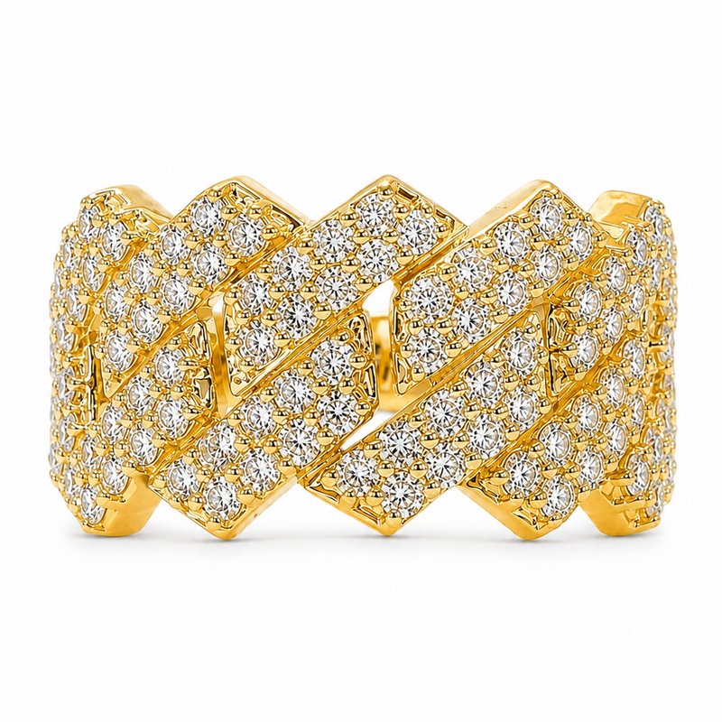 14K Gold Two Row Diamond Cuban Link Ring 65970