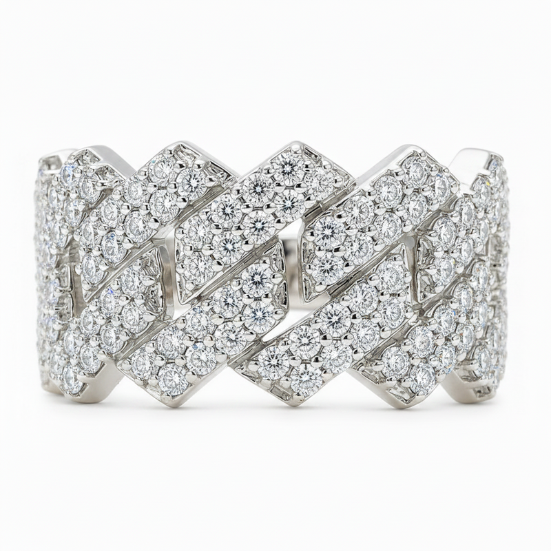 14K Gold Two Row Diamond Cuban Link Ring 65970