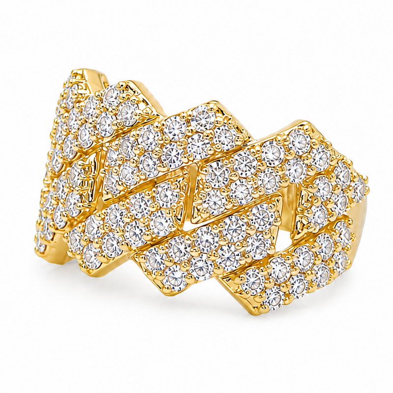 14K Gold Two Row Diamond Cuban Link Ring 65970