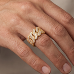 14K Gold Two Row Diamond Cuban Link Ring 65970