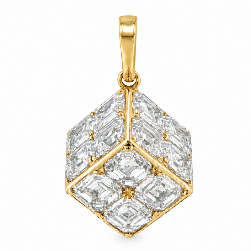 14K Invisible Asscher Cube Pendant, view 2