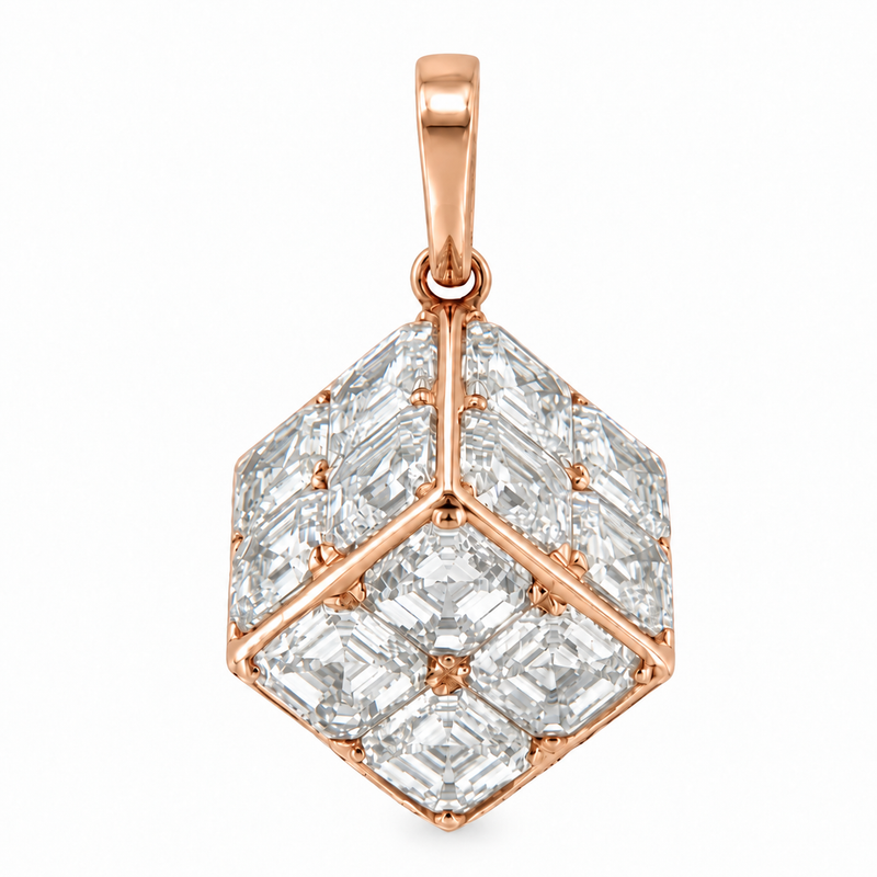 14K Invisible Asscher Cube Pendant, view 3
