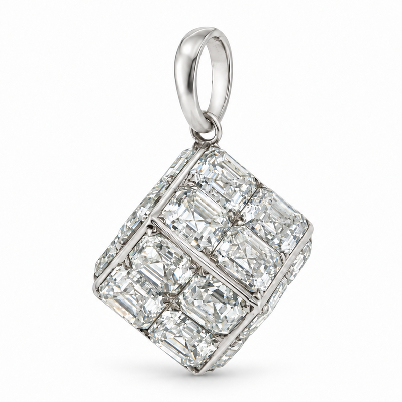 14K Invisible Asscher Cube Pendant, view 4