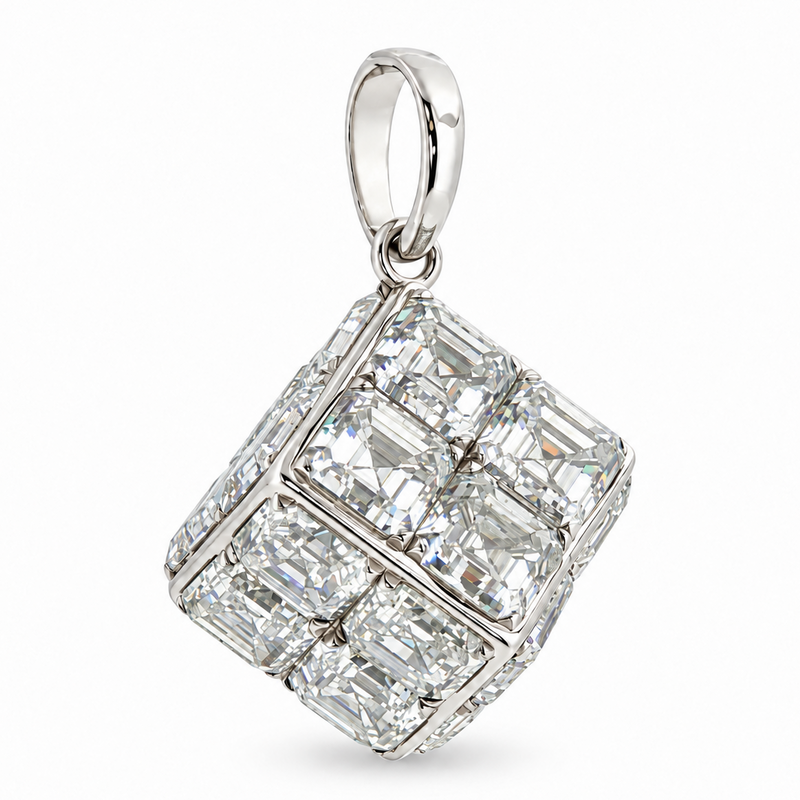 14K Invisible Asscher Cube Pendant, view 5