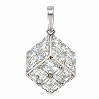 14K Invisible Asscher Lab-Grown Diamond Cube Pendant