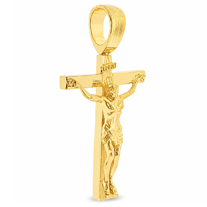 14K Solid Yellow Gold Cross Jesus 63945