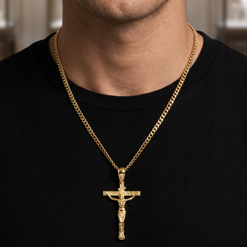 14K Solid Yellow Gold Cross Jesus 63945