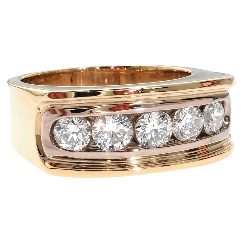 14K Two Tone Gold Channel Diamond Five Stone Ring 61772