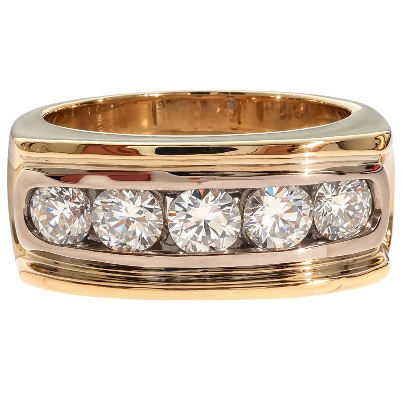 14K Two Tone Gold Channel Diamond Five Stone Ring 61772