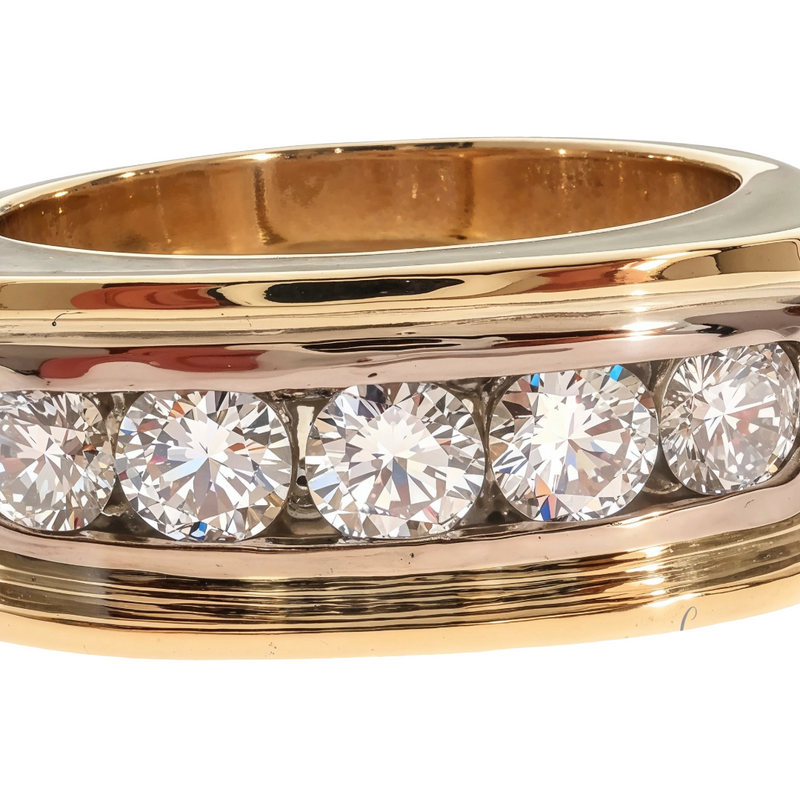 14K Two Tone Gold Channel Diamond Five Stone Ring 61772