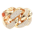 14K Yellow Gold 17mm 3 Row Diamond Miami Cuban Ring 65028