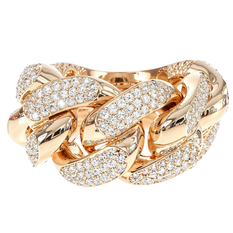 14K Yellow Gold 17mm 3 Row Diamond Miami Cuban Ring 65028