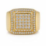 14K yellow gold men's ring with layered tiers of round-set diamonds