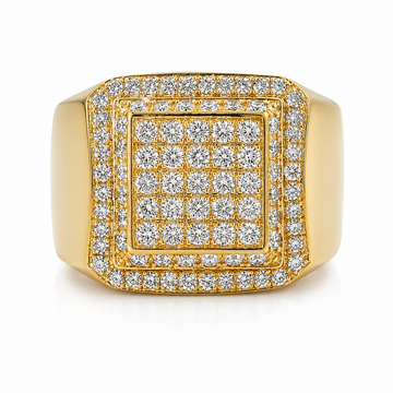 14K yellow gold men's ring with layered tiers of round-set diamonds