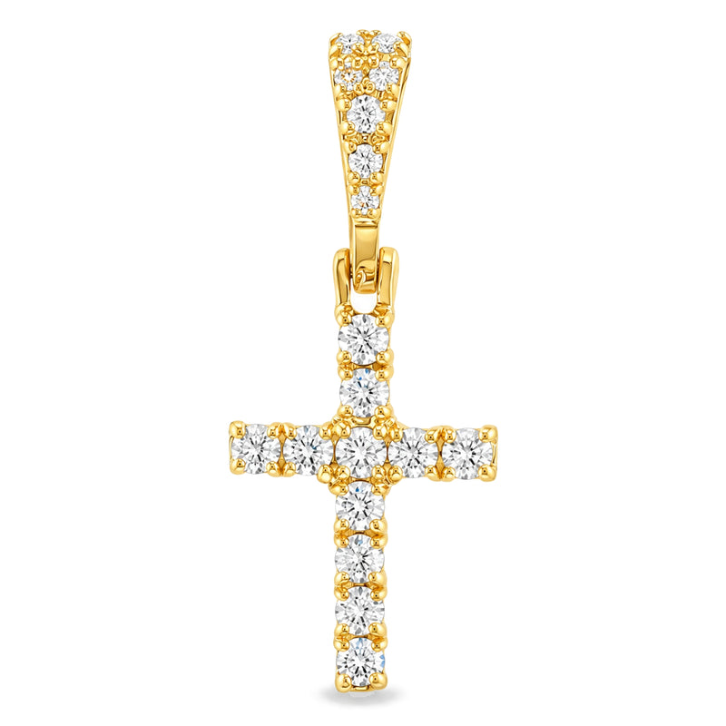 14K Yellow Gold Diamond Small Cross
