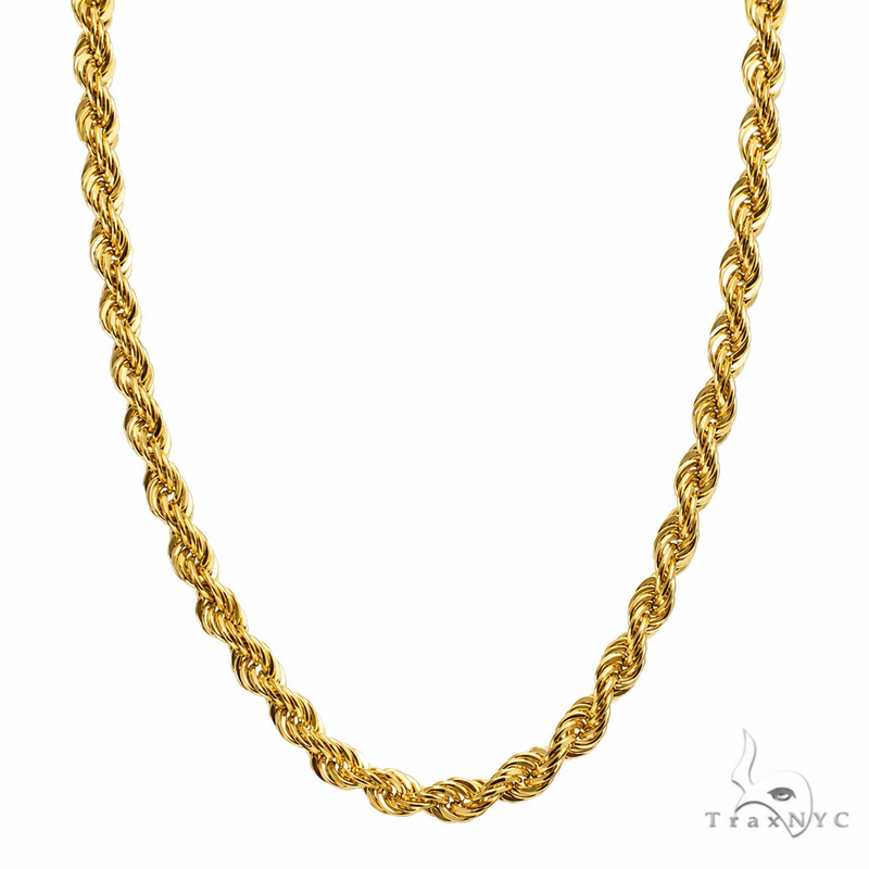 14k yellow gold solid rope chain, 3mm thickness, 22 inches length.